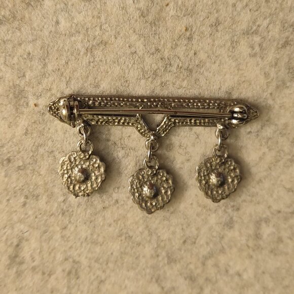 Vintage Sterling Bar Pin w/ Marcasite Hearts - Beautiful Brooch! - Picture 6 of 6